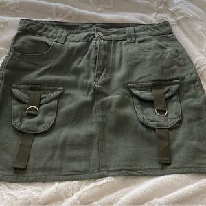 Olive Green Cargo Mini Skirt
